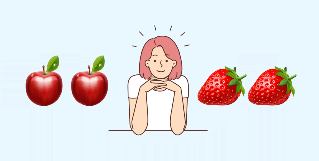 りんごといちごを想像する女性