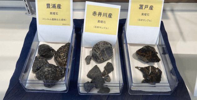 絵鞆小学校で展示されている黒曜石