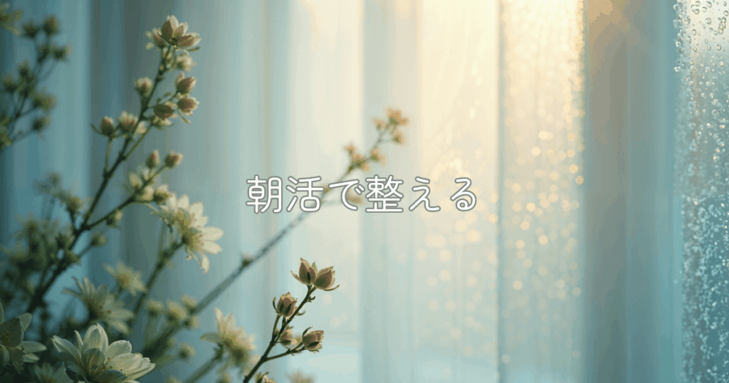 朝日が入り込む窓と花